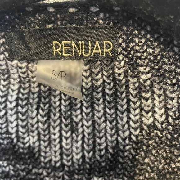 Renuar Women Sweater Size S /P Open Front Cardigan Geometric Black & White Knit - Picture 3 of 10